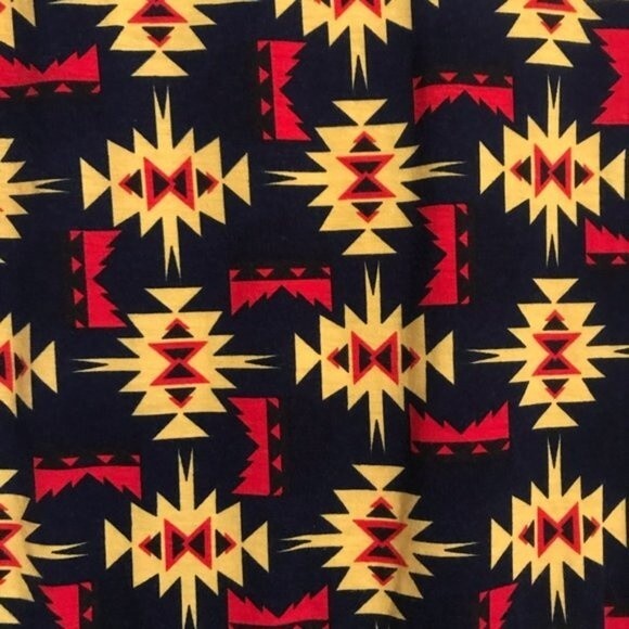 LULAROE X-Small Randy Aztec Print Gray Blue Yellow Top Unisex Baseball Raglan - Picture 3 of 6